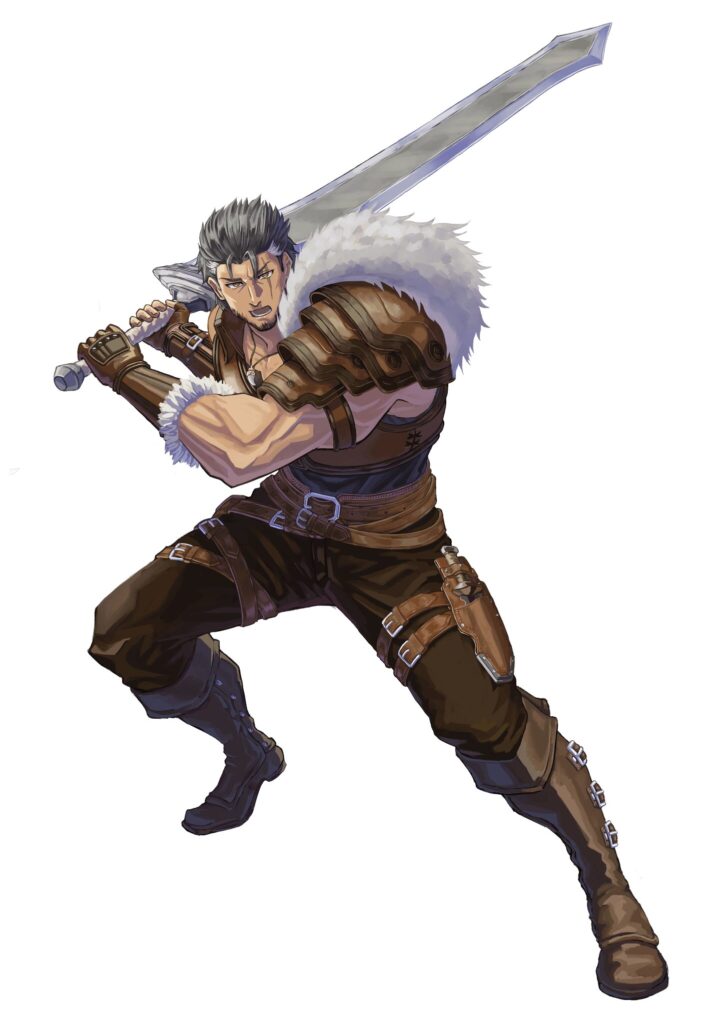 PBW向けNPCキャラクターの依頼練習作品です。 ◆ キャラクター 名前：ガレオ・ヴェルダン 年齢：38歳／人間男性／188cm 所属：傭兵団「灰狼団」団長 大陸各地で名を馳せる歴戦の傭兵。 粗野に見えるが部下思いで、酒と女と良い剣を愛する豪快な男。 ◆ 制作メモ 革・布・金属・毛皮の質感差と、 筋肉描写を意識して制作しました。